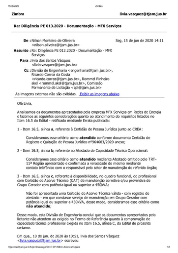 PREGÃO ELETRÔNICO Nº 013/2020 - DILIGÊNCIA CPL À DIVISÃO DE ENGENHARIA - DOCUMENTAÇÃO - MFX