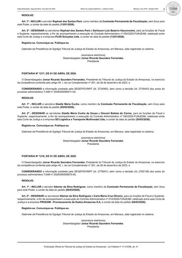 PORTARIA Nº 1218.2026 (PUBLICAÇÃO) - DESIGNAÇÃO DE FISCAIS - FUNJEAM X PRODAM - PROCESSAMENTOS DE DADOS AMAZONAS S.pdf
