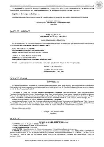 LEILÃO ADMINISTRATIVO ELETRÔNICO Nº 001/2025 - AVISO DE LICITAÇÃO - DJE