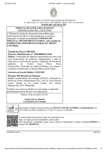 TOMADA DE PREÇOS Nº 005/2021 - AVISO DE LICITAÇÃO