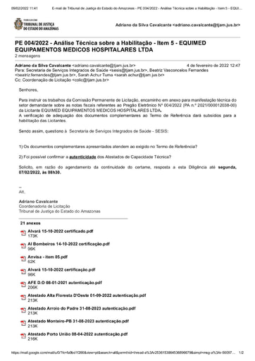 PREGÃO ELETRÔNICO Nº 004/2022 - DILIGÊNCIA COLIC À SECRETARIA DE SERVIÇOS INTEGRADOS DE SÁUDE - ITEM 5 -HABILITAÇÃO - EQUIMED