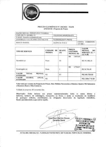 PREGÃO ELETRÔNICO Nº 006/2021 – PROPOSTA - FONOCLIN