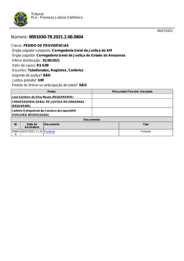 Portaria nº 105/2021-CGJ/AM (HOMOLOGA a designação da Sra. Julie Emily Teixeira de Melo, como substituta do Cartório Extrajudicial da Comarca de Japurá/AM.)