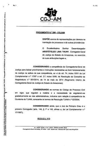 PROVIMENTO 280 - (REVOGADO PELO PROC. ADM. 0206344-61.2020.8.04.0022)