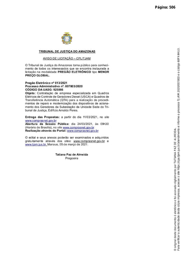 PREGÃO ELETRÔNICO Nº 013/2021 - AVISO DE LICITAÇÃO