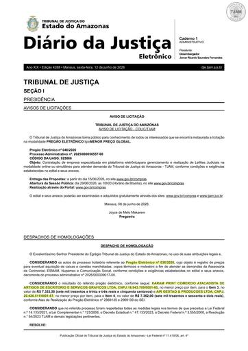 PREGÃO ELETRÔNICO Nº 036/2026 - DESPACHO DE HOMOLOGAÇÃO (DJE)