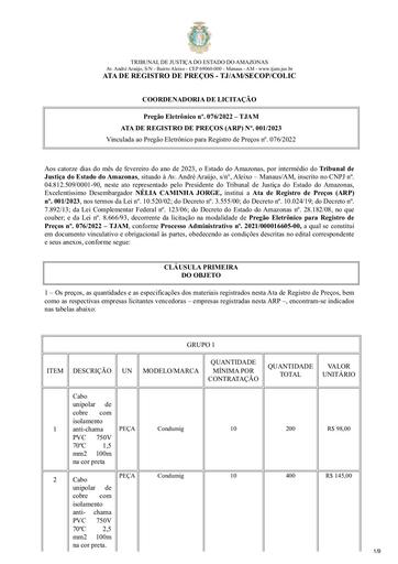 ARP 01/2023 PE 76/2022 - CABOS ELETRICOS - GRUPO 01