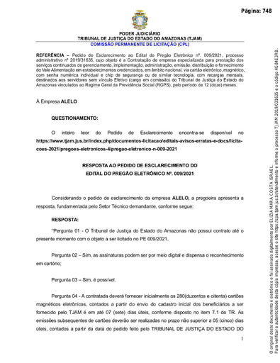 PREGÃO ELETRÔNICO Nº 009/2021 - RESPOSTA AO PEDIDO DE ESCLARECIMENTO - ALELO