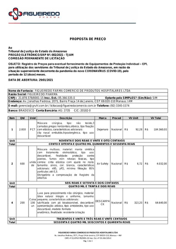 PREGÃO ELETRÔNICO Nº 002/2021 – PROPOSTA - ITEM 2 - FIGUEIREDO FARMA