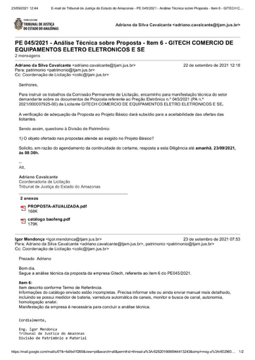 PREGÃO ELETRÔNICO Nº 045/2021 – DILIGÊNCIA COLIC À DIVISÃO DE PATRIMÔNIO - PROPOSTA ITEM 6 - GITECH
