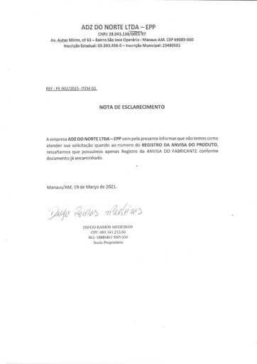 PREGÃO ELETRÔNICO Nº 002/2021 - PROPOSTA RETIFICADA(2) - ITEM 2 - ADZ DO NORTE