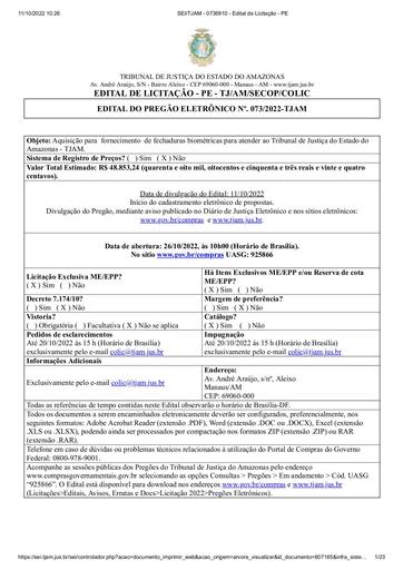PREGÃO ELETRÔNICO Nº 073/2022 - EDITAL DE LICITAÇÃO