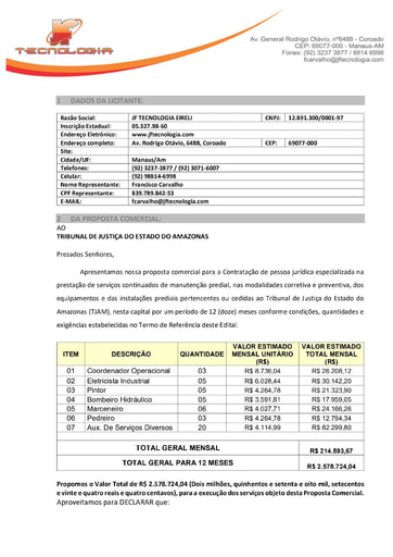 PREGÃO ELETRÔNICO Nº 031/2020 - PROPOSTA RETIFICADA 2 - JF TECNOLOGIA
