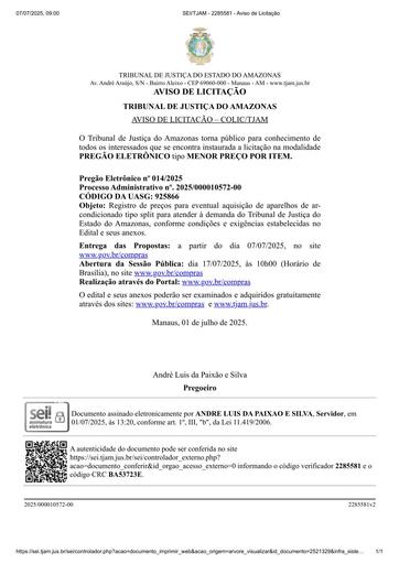 PREGÃO ELETRÔNICO Nº 014/2025 - AVISO DE LICITAÇÃO