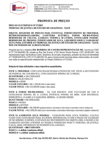 PREGÃO ELETRÔNICO Nº 037/2021 - PROPOSTA - ITENS 1, 4 E 11 - IDA BARBOSA