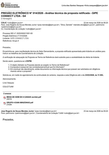 PREGÃO ELETRÔNICO Nº 014/2026 - DILIGÊNCIA COLIC À DVPM - PROPOSTA RETIFICADA - GIPE - G4