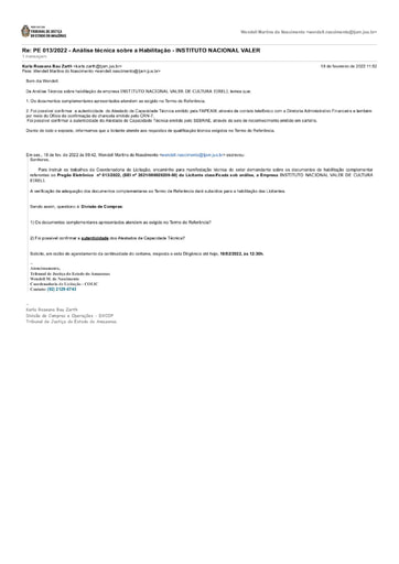 PREGÃO ELETRÔNICO Nº 013/2022 - DILIGÊNCIA COLIC À DIVISÃO DE COMPRAS - DOCUMENTAÇÃO - INSTITUTO NACIONAL VALER