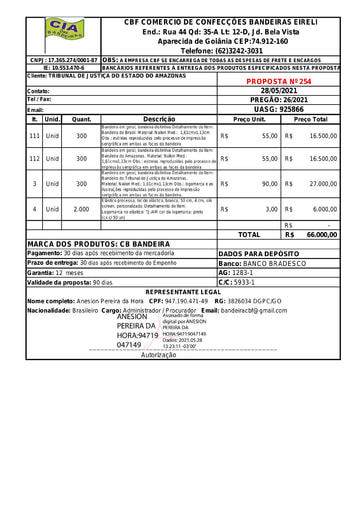 PREGÃO ELETRÔNICO Nº 026/2021 - PROPOSTA - GRUPO 12 - CBF COMÉRCIO