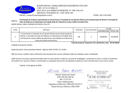 PREGÃO ELETRÔNICO Nº 016/2020 - PROPOSTA - ZANELI SERVIÇOS