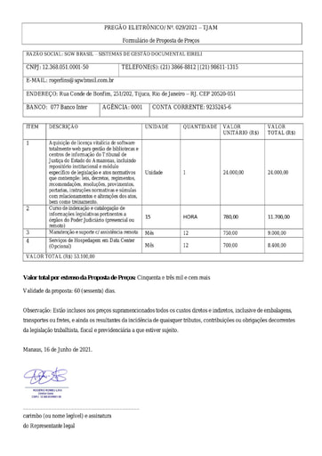 PREGÃO ELETRÔNICO Nº 029/2021 - PROPOSTA -  SGW BRASIL