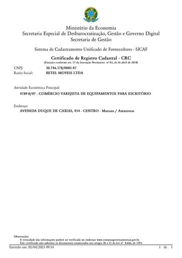 PREGÃO ELETRÔNICO Nº 010/2023 - HABILITAÇÃO - SICAF E CNDT - BETEL - G1, G5 E G9