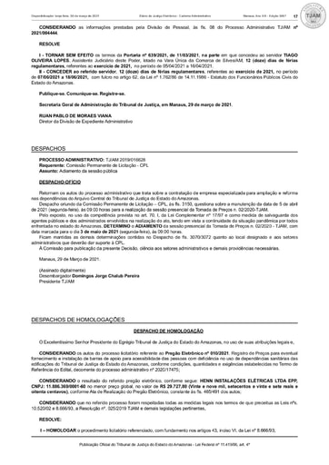 PREGÃO ELETRÔNICO Nº 010/2021 – DESPACHO DE HOMOLOGAÇÃO (DJE)