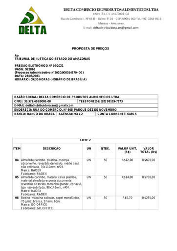 PREGÃO ELETRÔNICO Nº 026/2021 - PROPOSTA RETIFICADA - G2 - DELTA