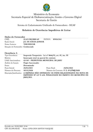 PREGÃO ELETRÔNICO Nº 002/2021 – SUSPENSÃO - J E DE SOUZA