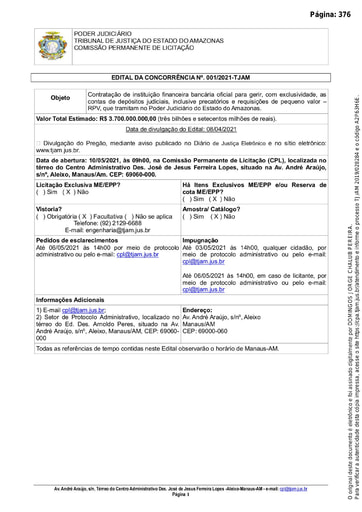 CONCORRÊNCIA Nº 001/2021 - EDITAL DE LICITAÇÃO