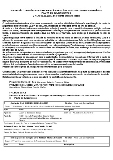 Pauta Sessão de 30.06.2026 - 9 Horas (Horário Local)
