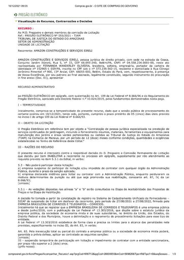 PREGÃO ELETRÔNICO Nº 55/2021 - RAZÕES RECURSAIS - AMAZON CONSTRUCOES