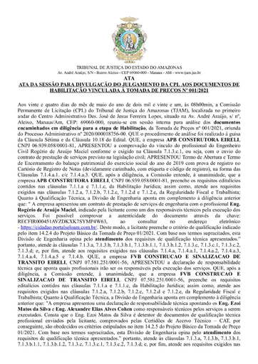 TOMADA DE PREÇOS Nº 001/2021 - ATA DA SESSÃO 24/05/2021