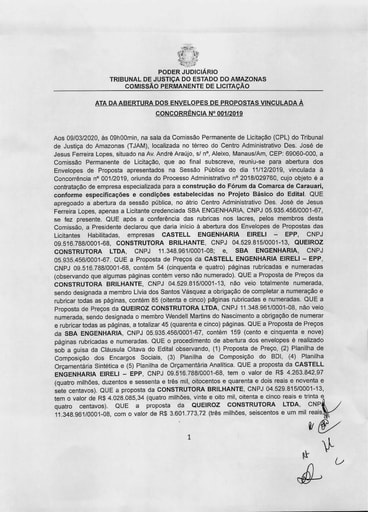 CONCORRÊNCIA Nº 001/2019 – ATA DA SESSÃO DE ABERTURA DAS PROPOSTAS  - 09/03/2020
