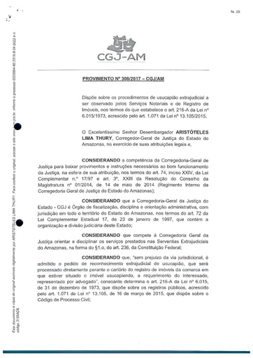 PROVIMENTO 308 - Dispõe sobre os procedimentos de usucapião extrajudicial a ser observado pelos Serviços Notariais e de Registro de Imóveis