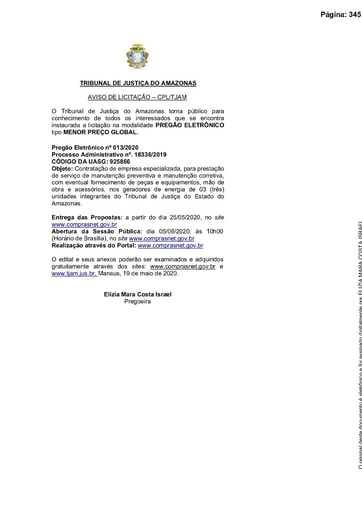 PREGÃO ELETRÔNICO Nº 013/2020 - AVISO DE LICITAÇÃO
