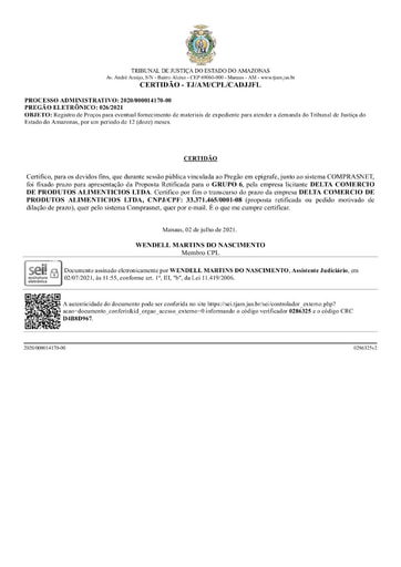 PREGÃO ELETRÔNICO Nº 026/2021 - CERTIDÃO DECURSO DE PRAZO - GRUPO 6 - DELTA