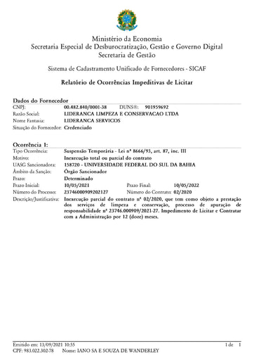 PREGÃO ELETRÔNICO Nº 024/2021 - IMPEDIMENTO - LIDERANÇA