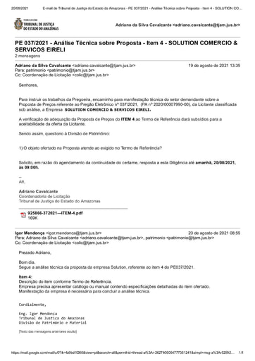 PREGÃO ELETRÔNICO Nº 037/2021 – DILIGÊNCIA CPL À DIVISÃO DE PATRIMÔNIO - PROPOSTA - ITEM 4 - SOLUTION