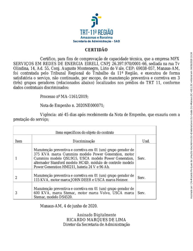 PREGÃO ELETRÔNICO Nº 013/2020 - HABILITAÇÃO - DOC. COMPLEMENTAR - MFX
