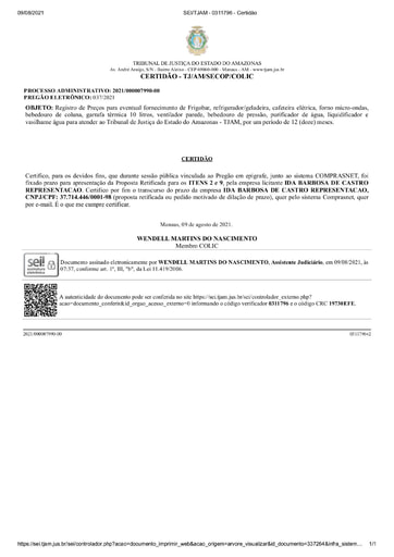 PREGÃO ELETRÔNICO Nº 037/2021 - CERTIDÃO DECURSO DE PRAZO - ITENS 2 E 9 - IDA BARBOSA
