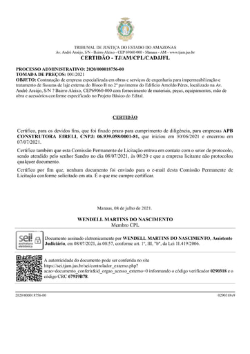 TOMADA DE PREÇOS Nº 001/2021 - CERTIDÃO - APB