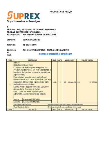 PREGÃO ELETRÔNICO Nº 022/2021 - PROPOSTA - ITEM 3 - ALEXANDRE AUZIER