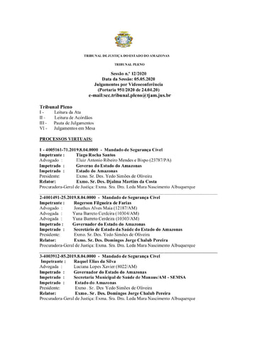 Pauta do Tribunal Pleno de 05 05 20