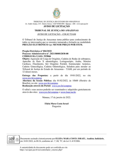 PREGÃO ELETRÔNICO Nº 004/2022 - AVISO DE LICITAÇÃO