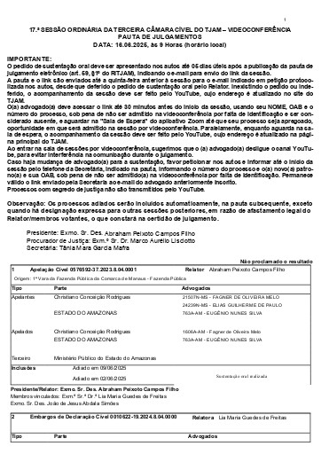 Pauta Sessão de 16.06.2026 - 9 Horas (Horário Local)