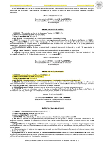 EXTRATO Nº 021 2021   1º TA AO ACT N° 007 2019   TJAM x PREFEITURA MUNICIPAL DE ATALAIA DO NORTE