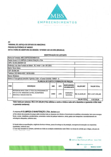 PREGÃO ELETRÔNICO Nº 48/2021 - PROPOSTA - N S LIMPEZA