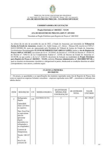ARP 35/2022 PE 60/2022 - REFRIGERADOR E BEBEDOURO DE COLUNA