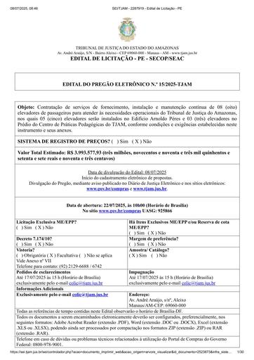 PREGÃO ELETRÔNICO Nº 015/2025 - EDITAL DE LICITAÇÃO