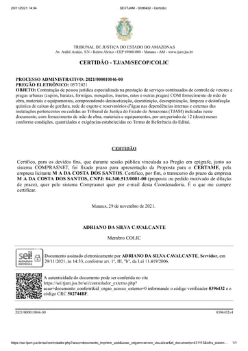PREGÃO ELETRÔNICO Nº 57/2021 - CERTIDÃO DECURSO DE PRAZO - M A DA COSTA